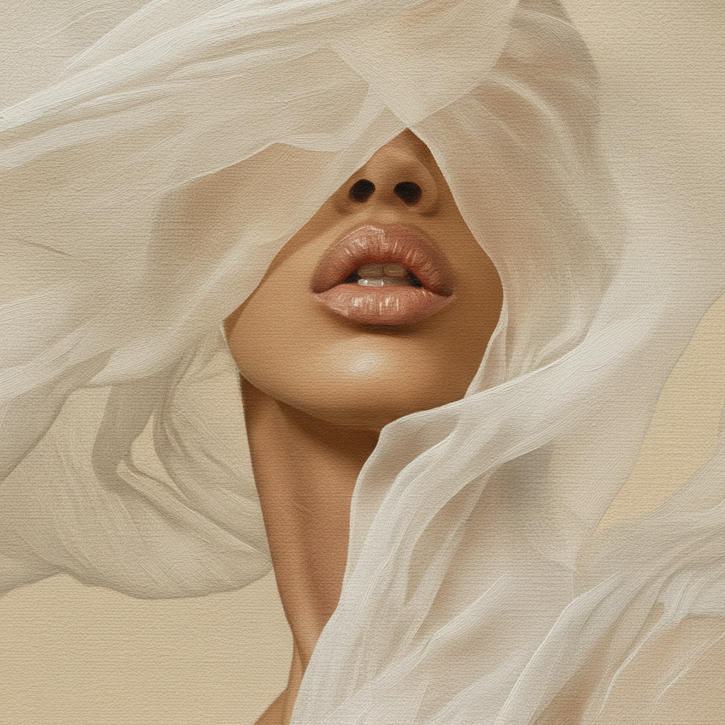 Soft Beauty — oil paint macro detail, canvas texture